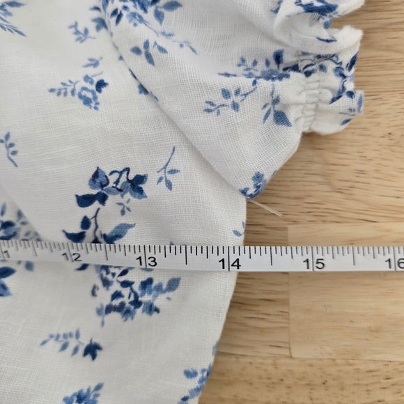 Reformation White Blue Floral Puff Sleeve Square Neck Smocked Crop Top Size 2 - Picture 6 of 9